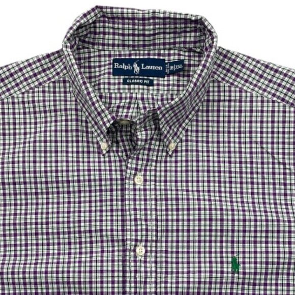 Polo Ralph Lauren Purple Plaid Button Long Sleeve 2XL Cotton Shirt Men's XXL - Picture 1 of 9